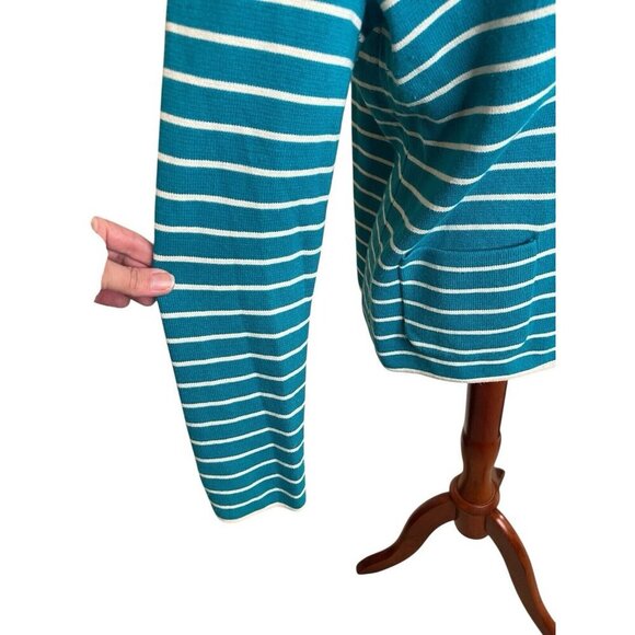 Talbots Cardigan Knit Sweater Jacket Blazer Sz Large Aqua Classic Preppy Office - Picture 5 of 15